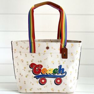 Coach Rainbow Roller Skate Print Graphic Canvas Tote Bag Limited Edition New!